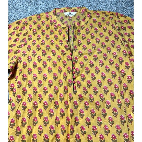 Meesan Womens Sz XL Yellow Floral Print Knee-Length Cotton Kurta With 3/4 Sleeve - Picture 4 of 10
